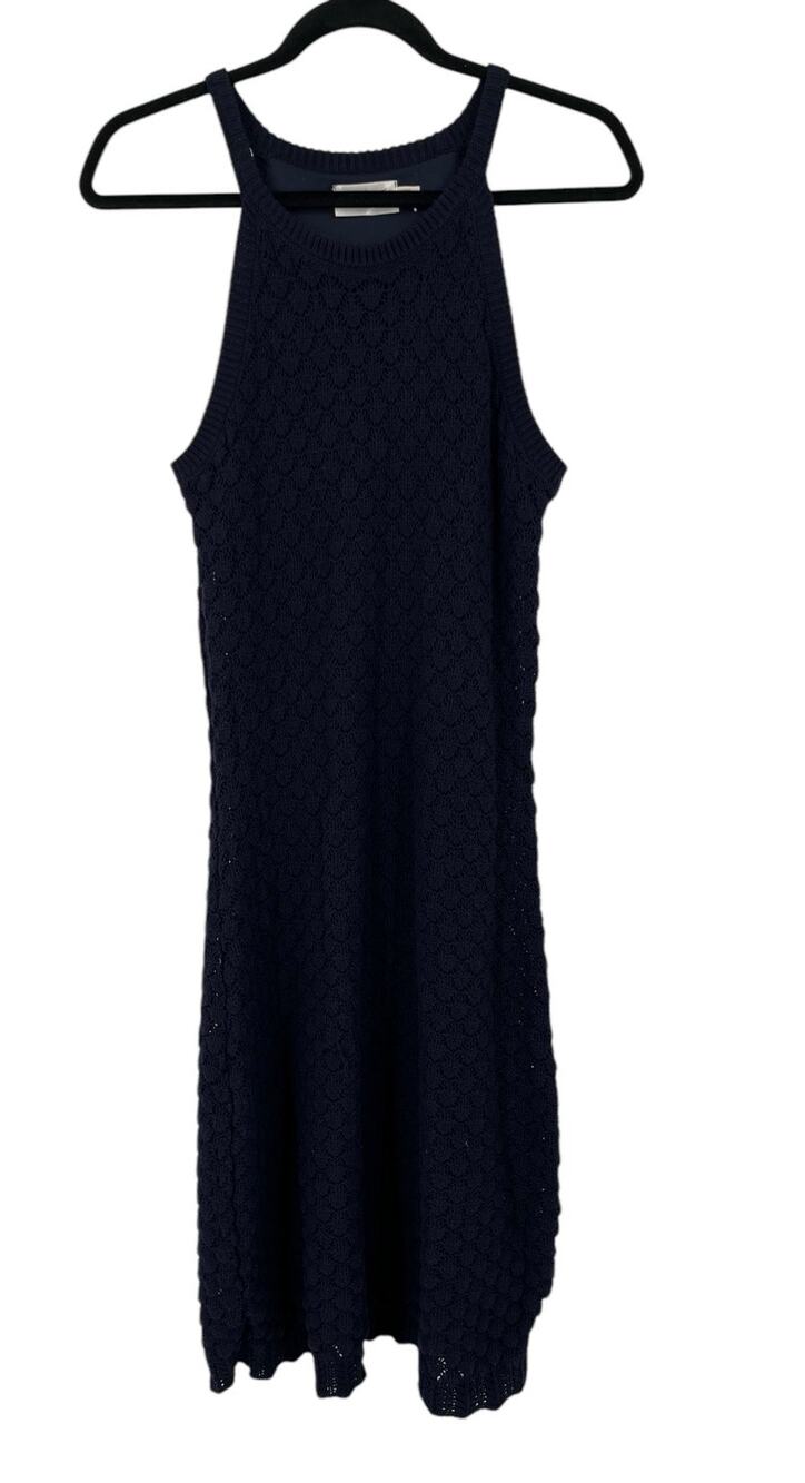Eliza J Sweater dress halter style scalloped knit navy blue size Large L